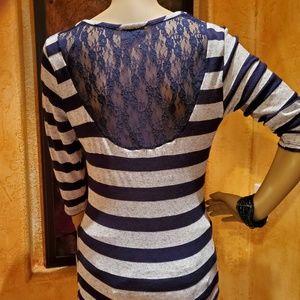 Say Anything  navy/gray stripe cowl neck  top